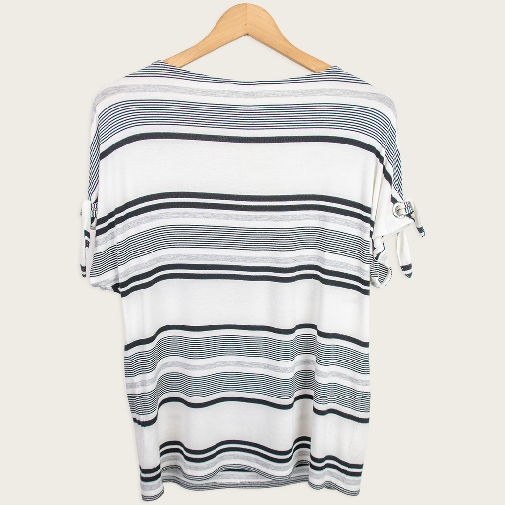 Calvin Klein Stripe Cut-Out Top - White & Black - Size M