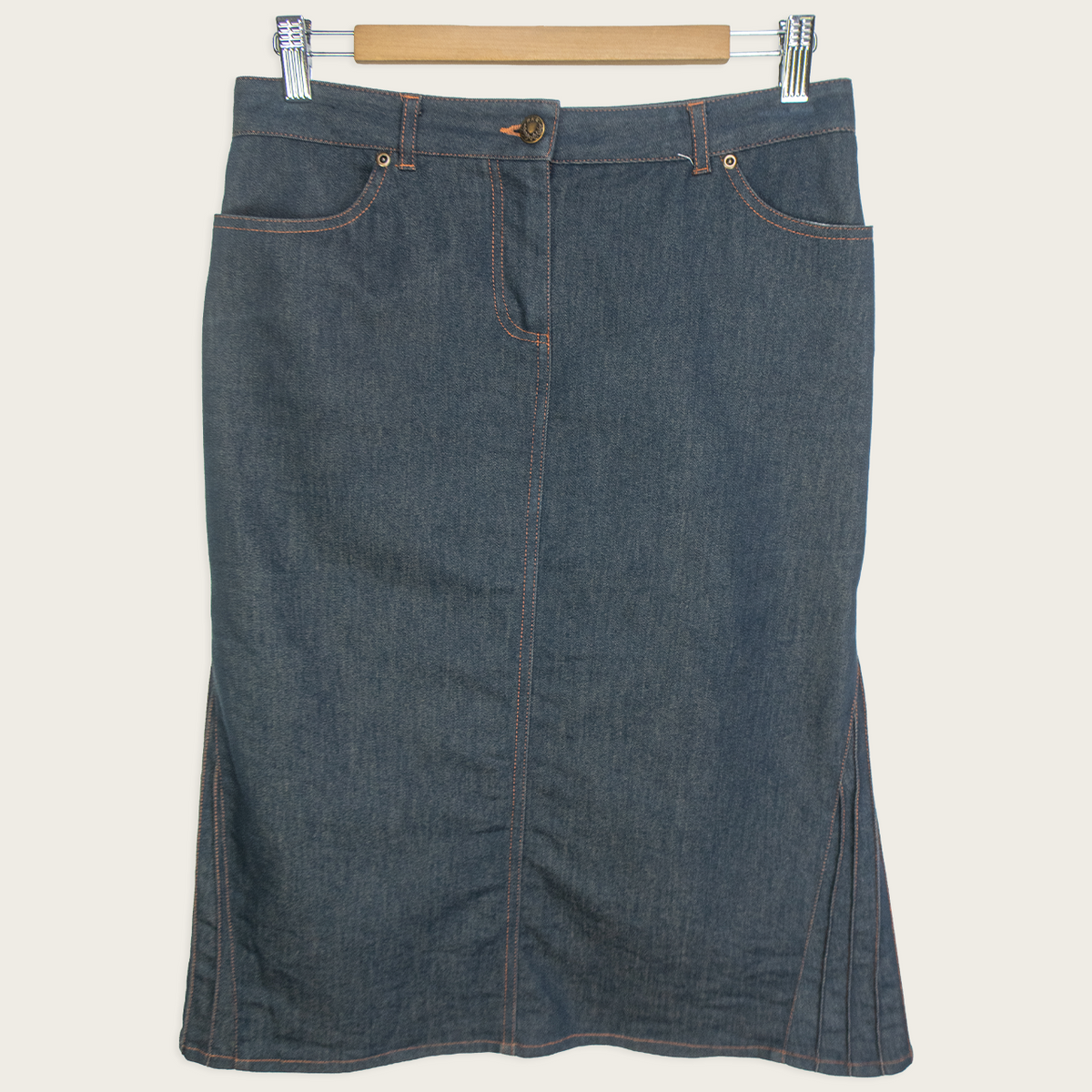 00s Crossroads Contrast Stitch Denim Midi Skirt - Size S