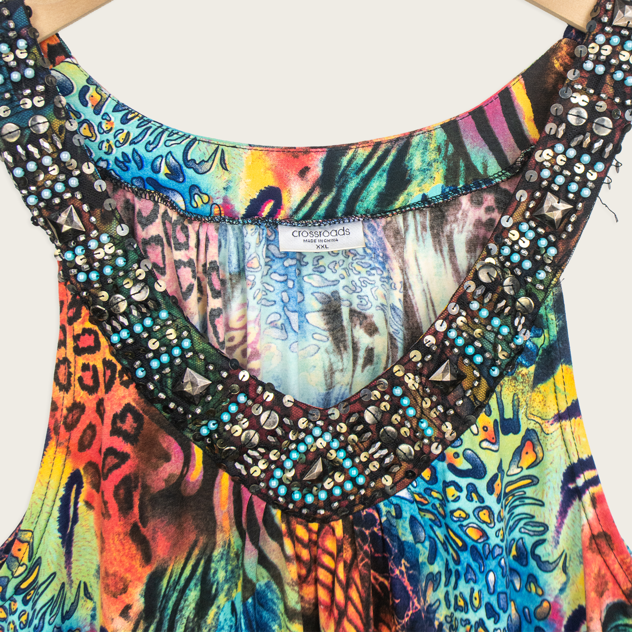 Y2K Crossroads Embellished Print Top - Size XXL