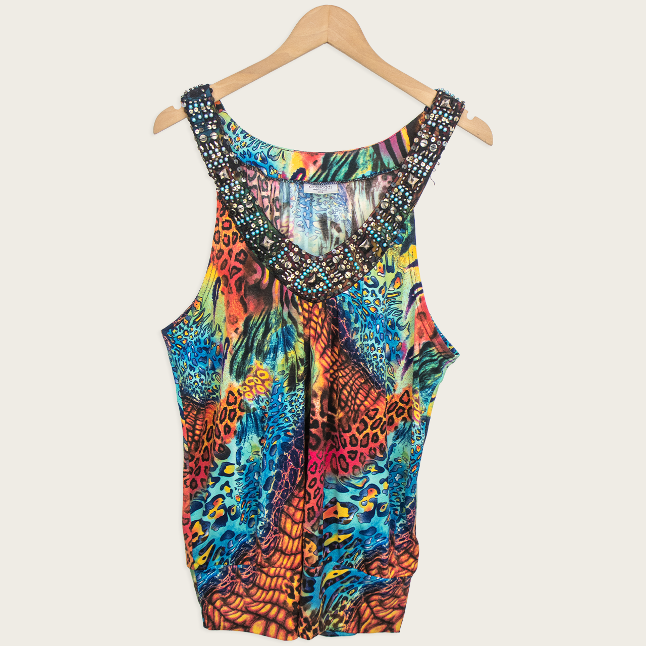 Y2K Crossroads Embellished Print Top - Size XXL