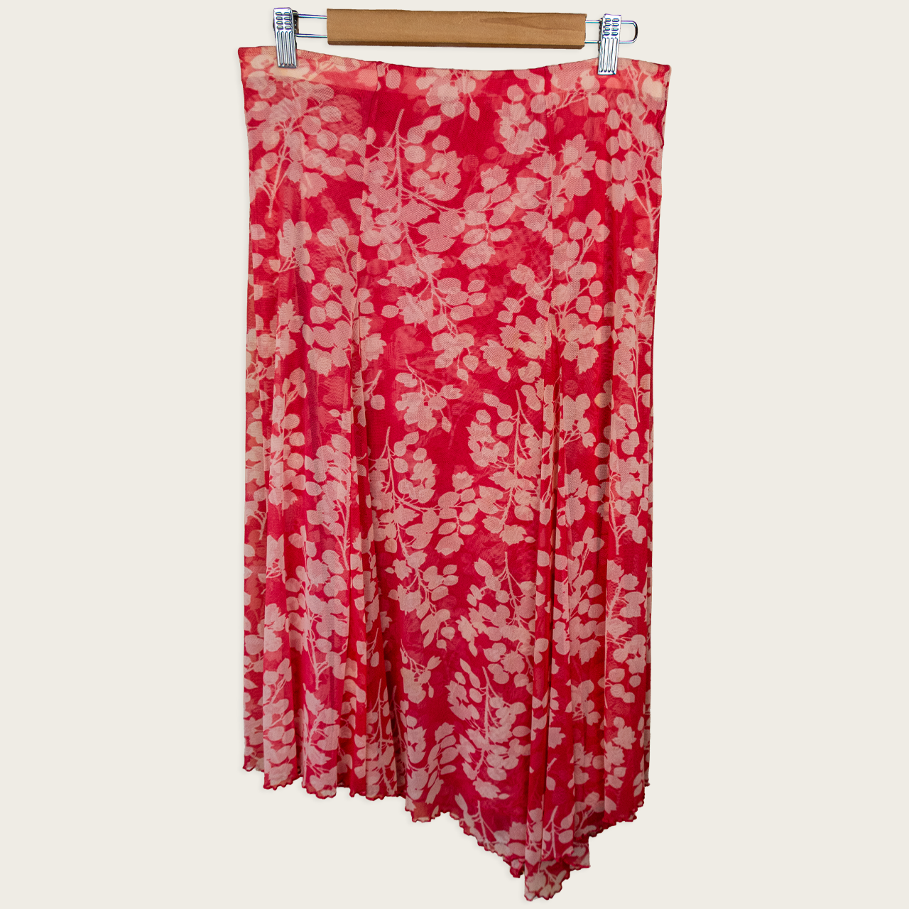 Y2K D.L. Jeans Floral Mesh Midi Skirt - Pink Floral Print - Size 8