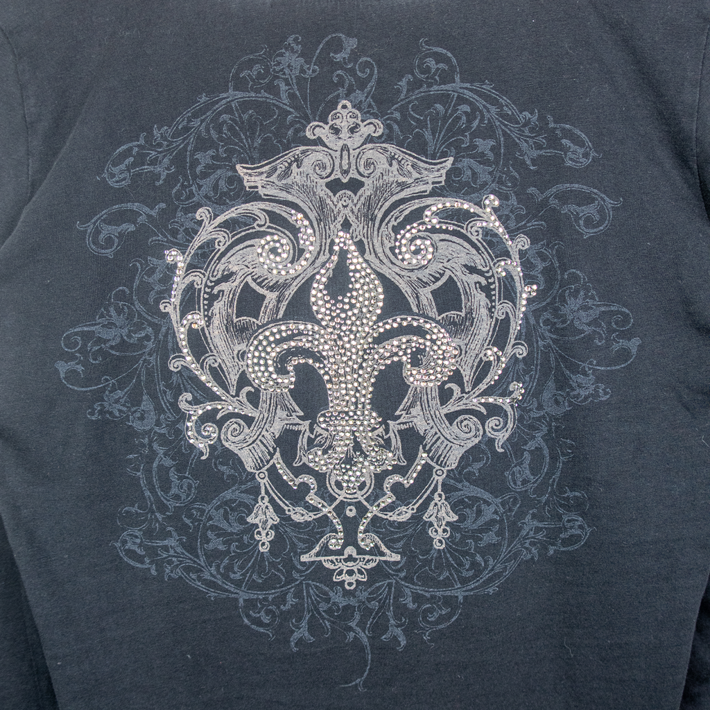 Y2K edc by Esprit Rhinestone Fleur De Lis Top - Black - Size M