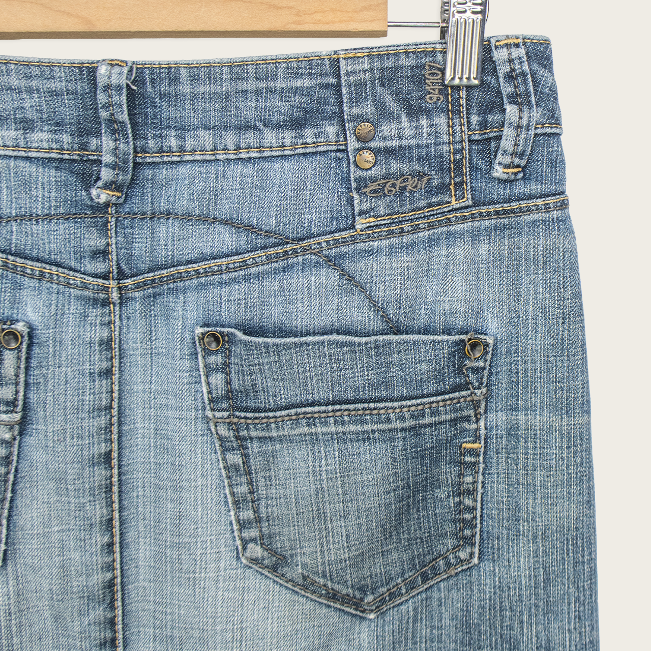 00s Esprit Faded Denim Midi Skirt Blue - Size S