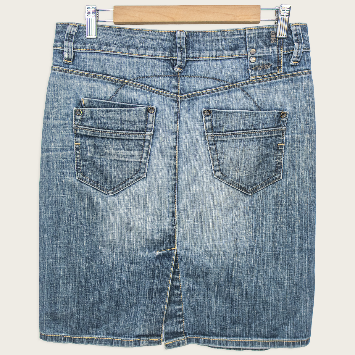 00s Esprit Faded Denim Midi Skirt Blue - Size S