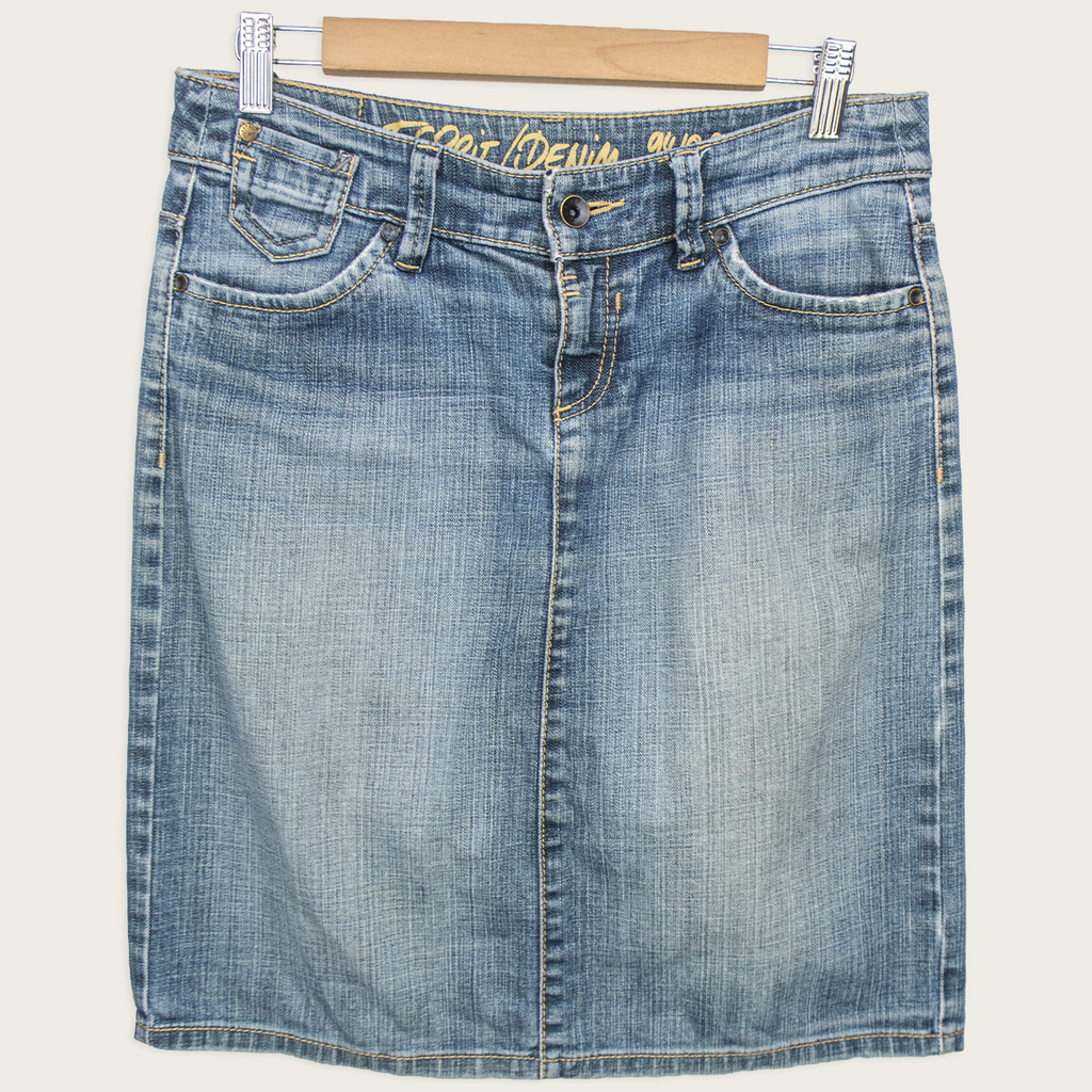 00s Esprit Faded Denim Midi Skirt Blue - Size S