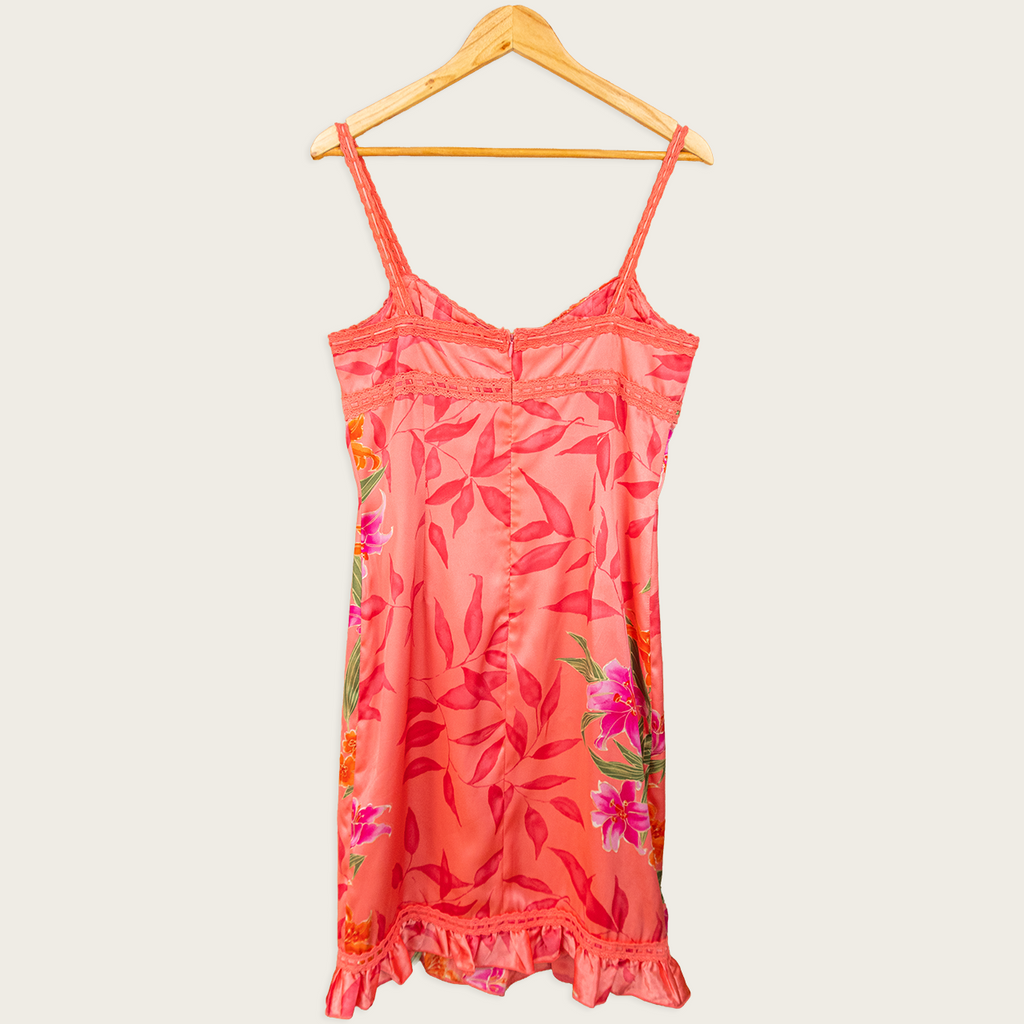 Y2K Events Slip Dress - Floral Satin Lace Trim - Size 12