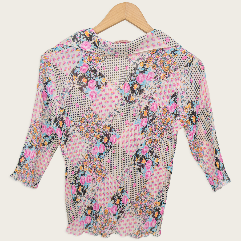 00s Vue d’Orange Floral Pleated Blouse - Size S/M
