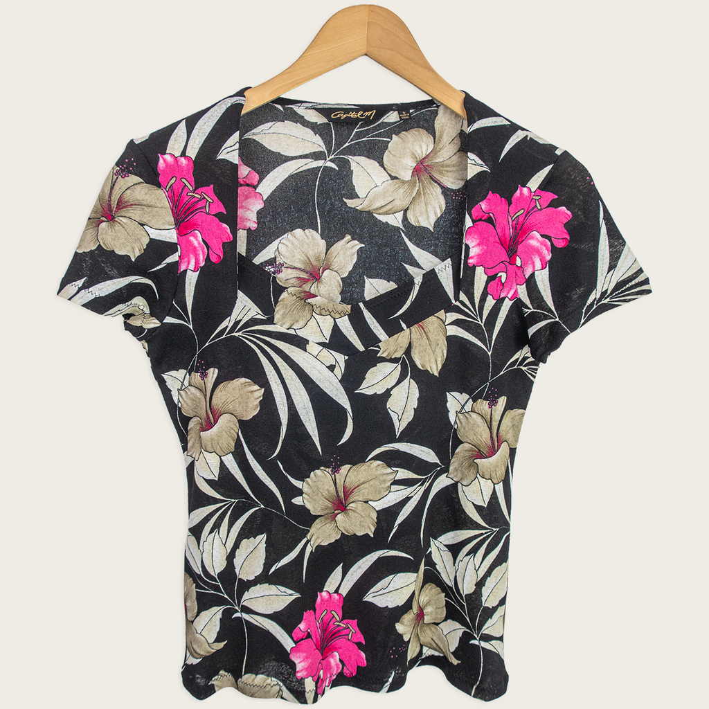 Capital M Floral Top - Black - Size S