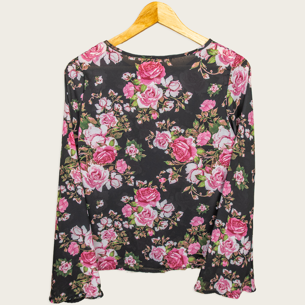 Vintage Prospect Blvd Sheer Floral Top - Black Pink Roses - Size S