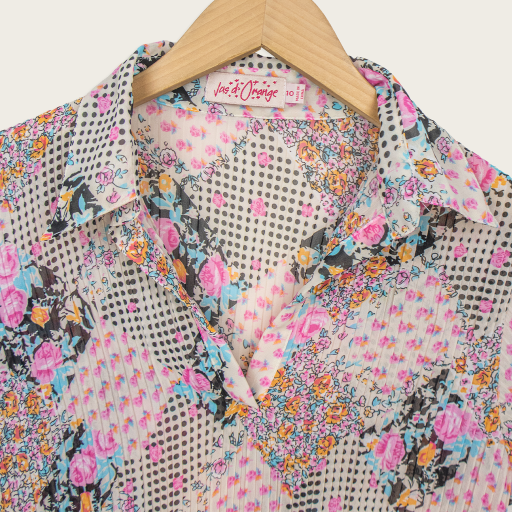 00s Vue d’Orange Floral Pleated Blouse - Size S/M