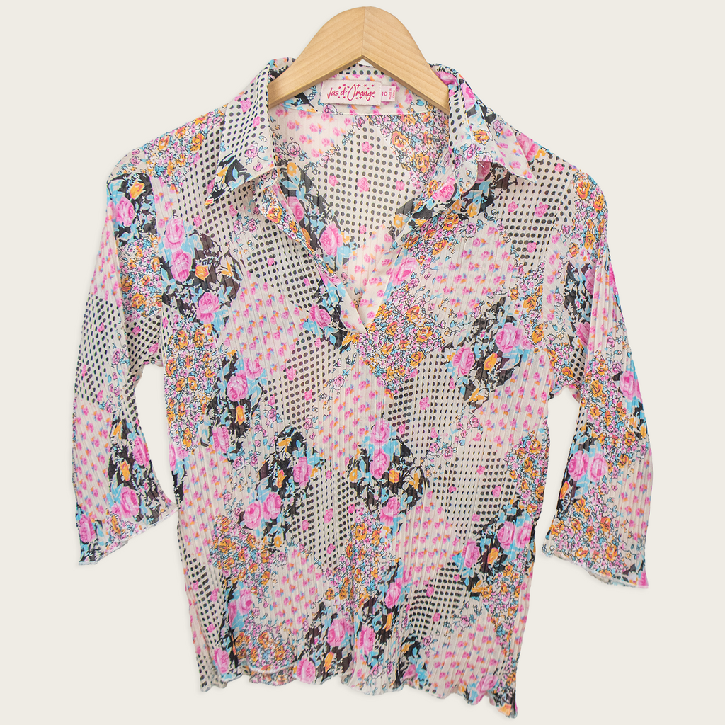 00s Vue d’Orange Floral Pleated Blouse - Size S/M