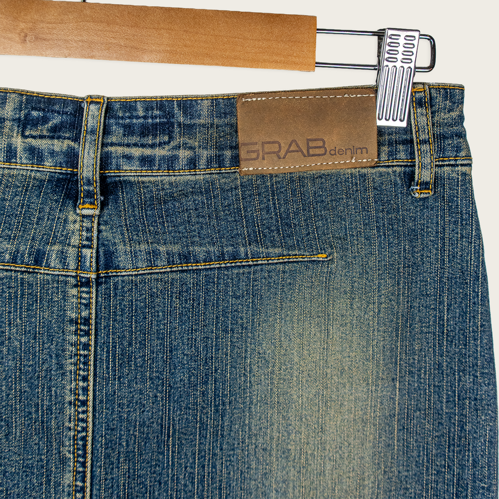 Y2K Grab Denim Skirt - Zip Pocket Detail - Size 8