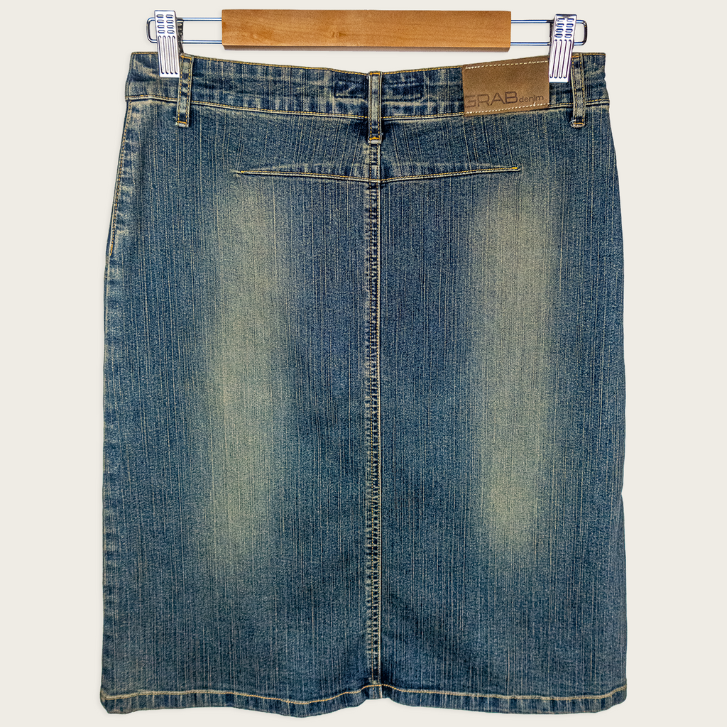 Y2K Grab Denim Skirt - Zip Pocket Detail - Size 8