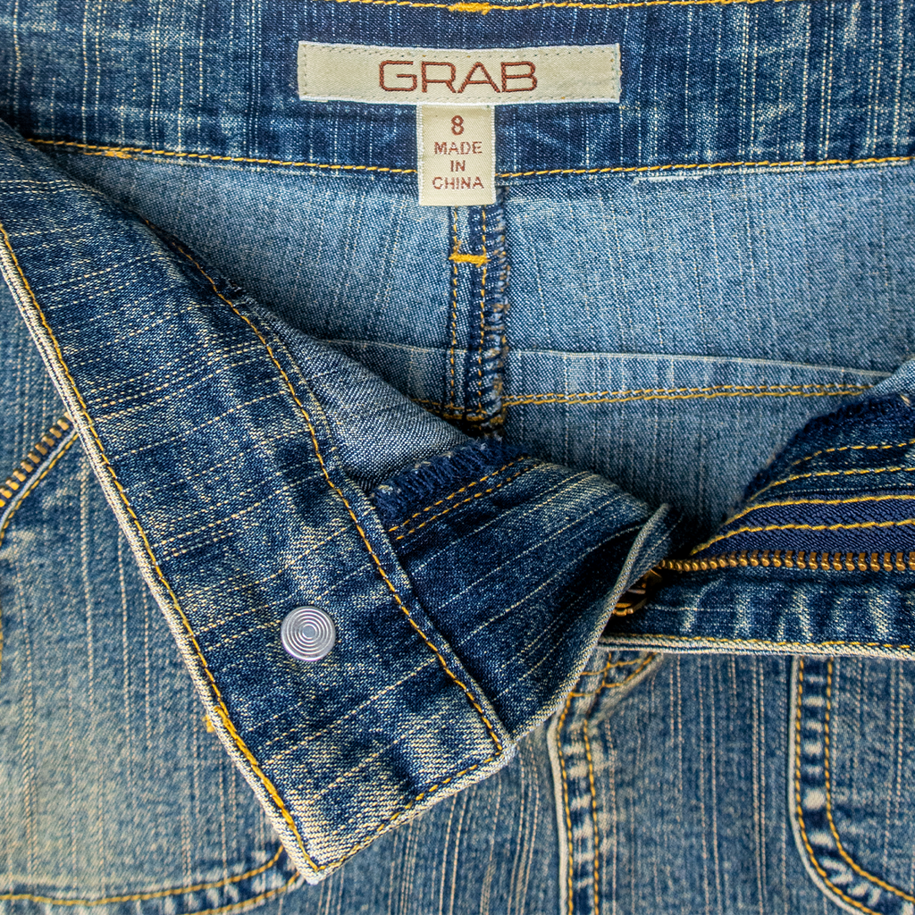 Y2K Grab Denim Skirt - Zip Pocket Detail - Size 8