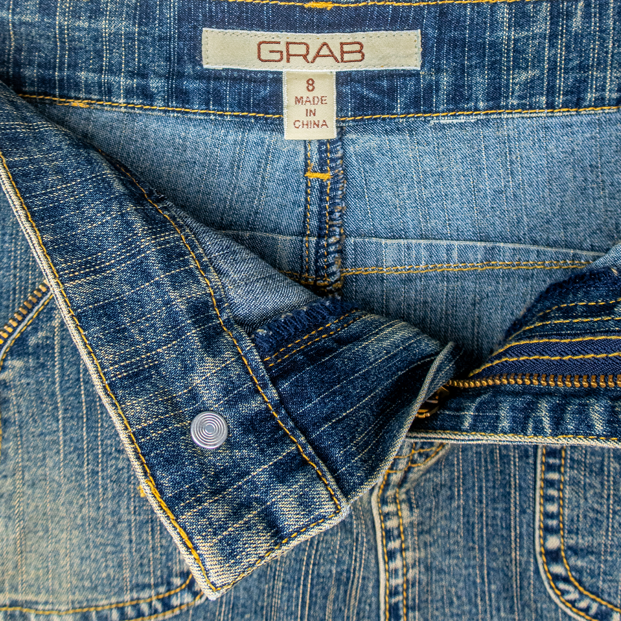 Y2K Grab Denim Skirt - Zip Pocket Detail - Size 8