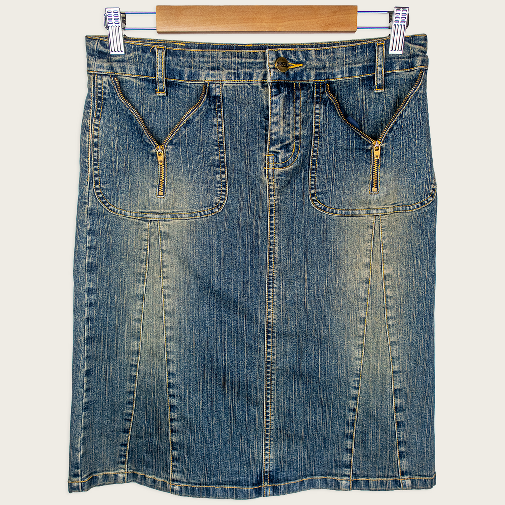 Y2K Grab Denim Skirt - Zip Pocket Detail - Size 8