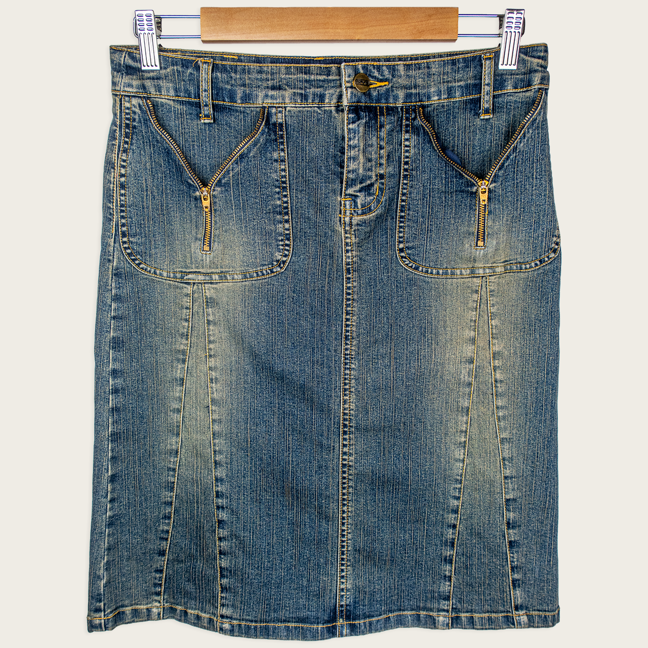 Y2K Grab Denim Skirt - Zip Pocket Detail - Size 8