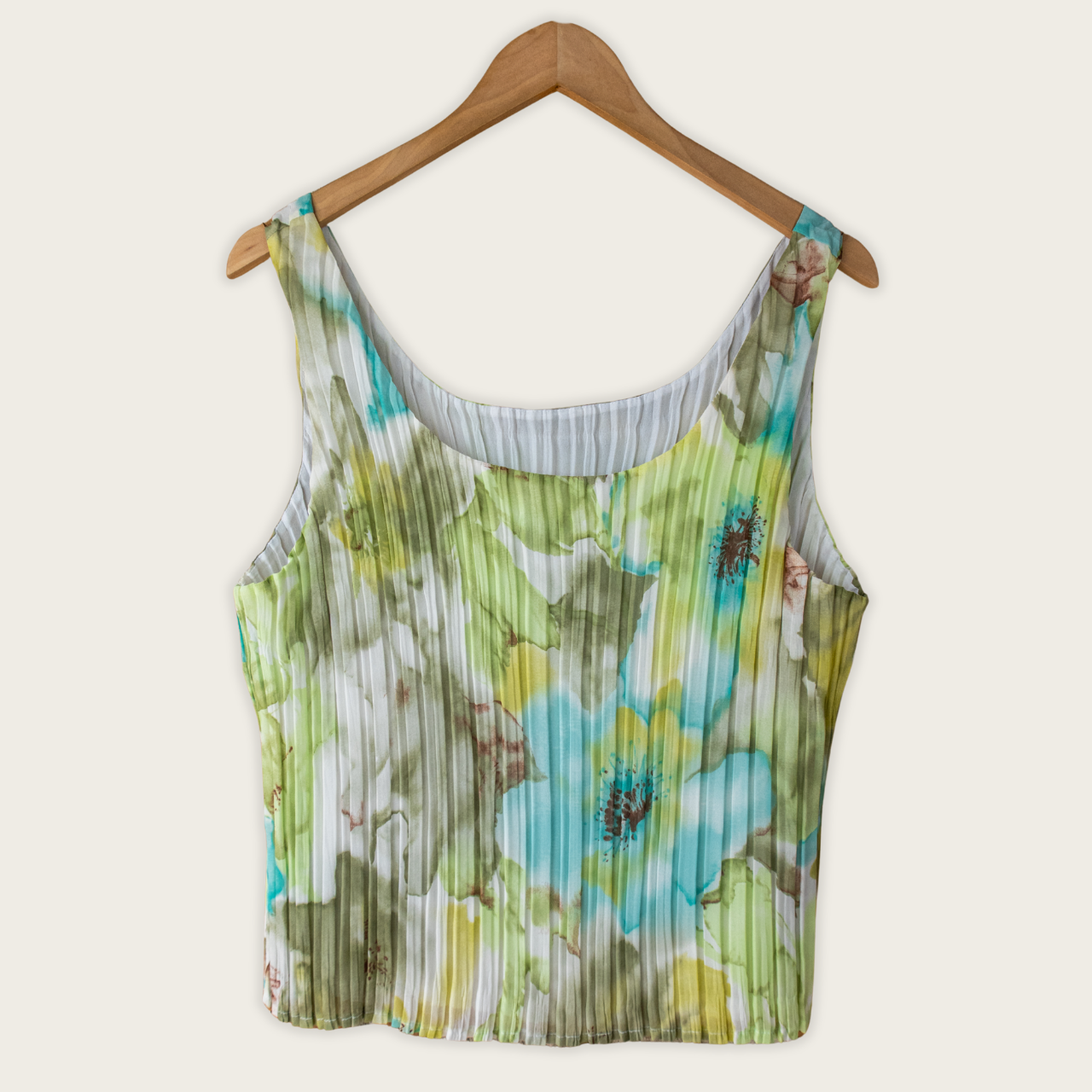 Y2K Guava Pleated Floral Tank Top - Watercolour Print - Size 12