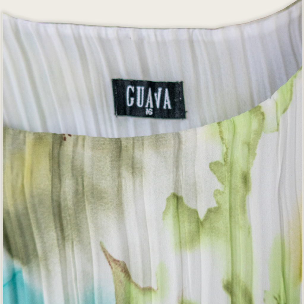 Y2K Guava Pleated Floral Tank Top - Watercolour Print - Size 12