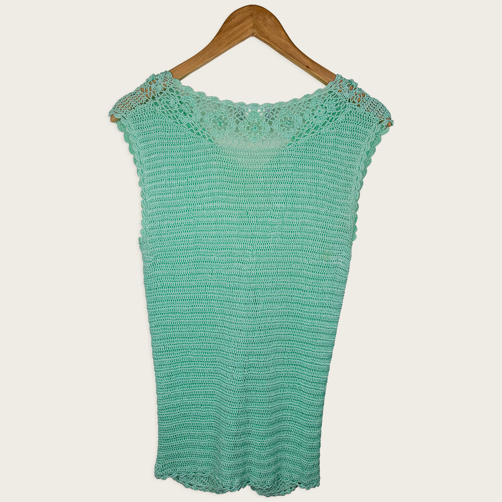 Y2K Suzanne Grae Crochet Knit Top - Mint Green - Size XL