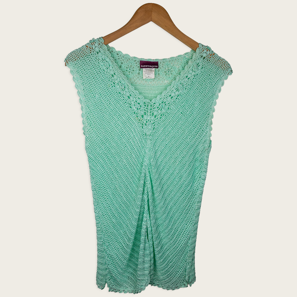 Y2K Suzanne Grae Crochet Knit Top - Mint Green - Size XL
