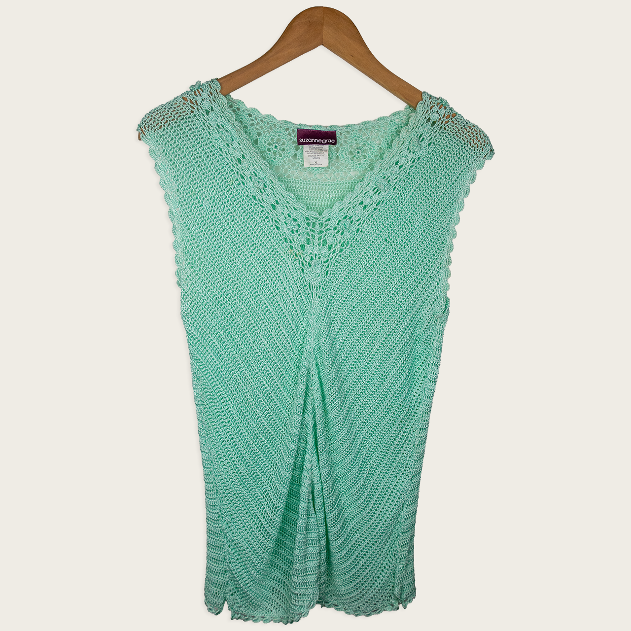 Y2K Suzanne Grae Crochet Knit Top - Mint Green - Size XL