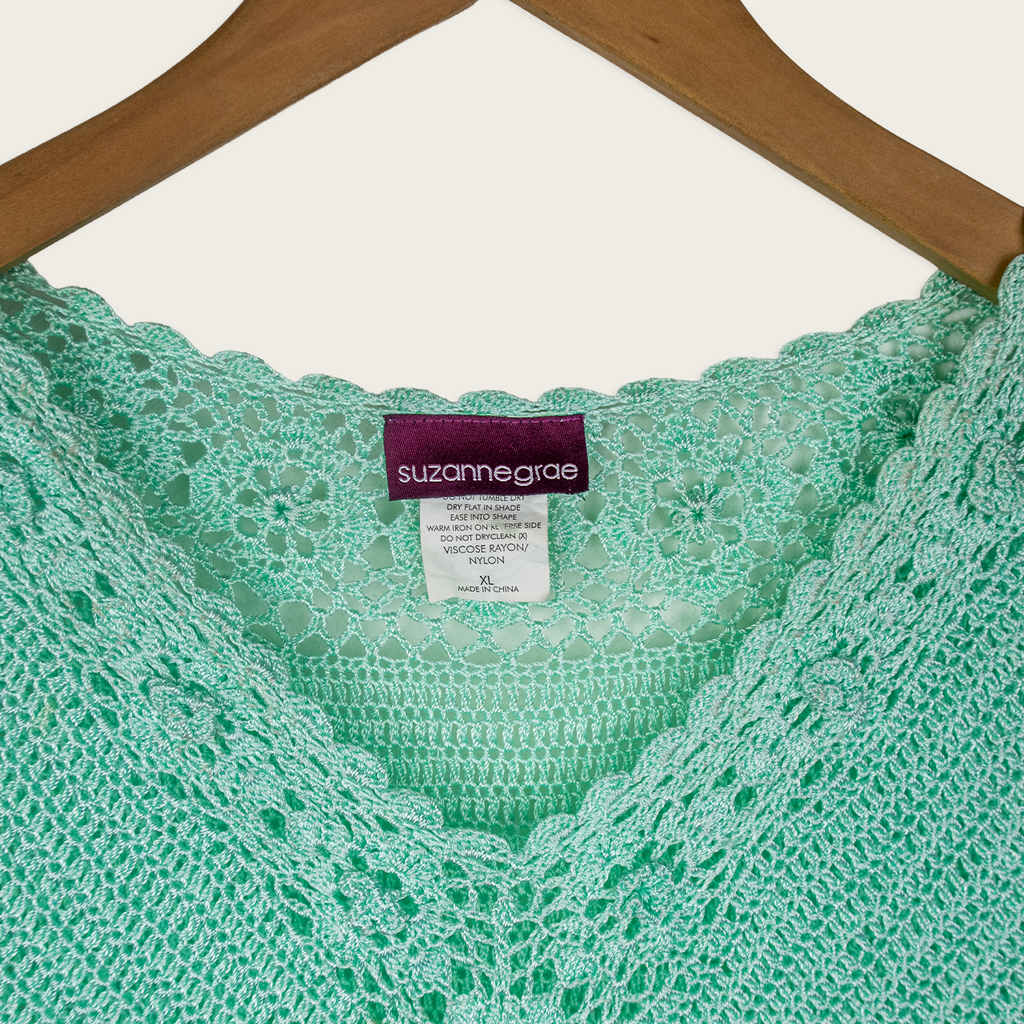 Y2K Suzanne Grae Crochet Knit Top - Mint Green - Size XL