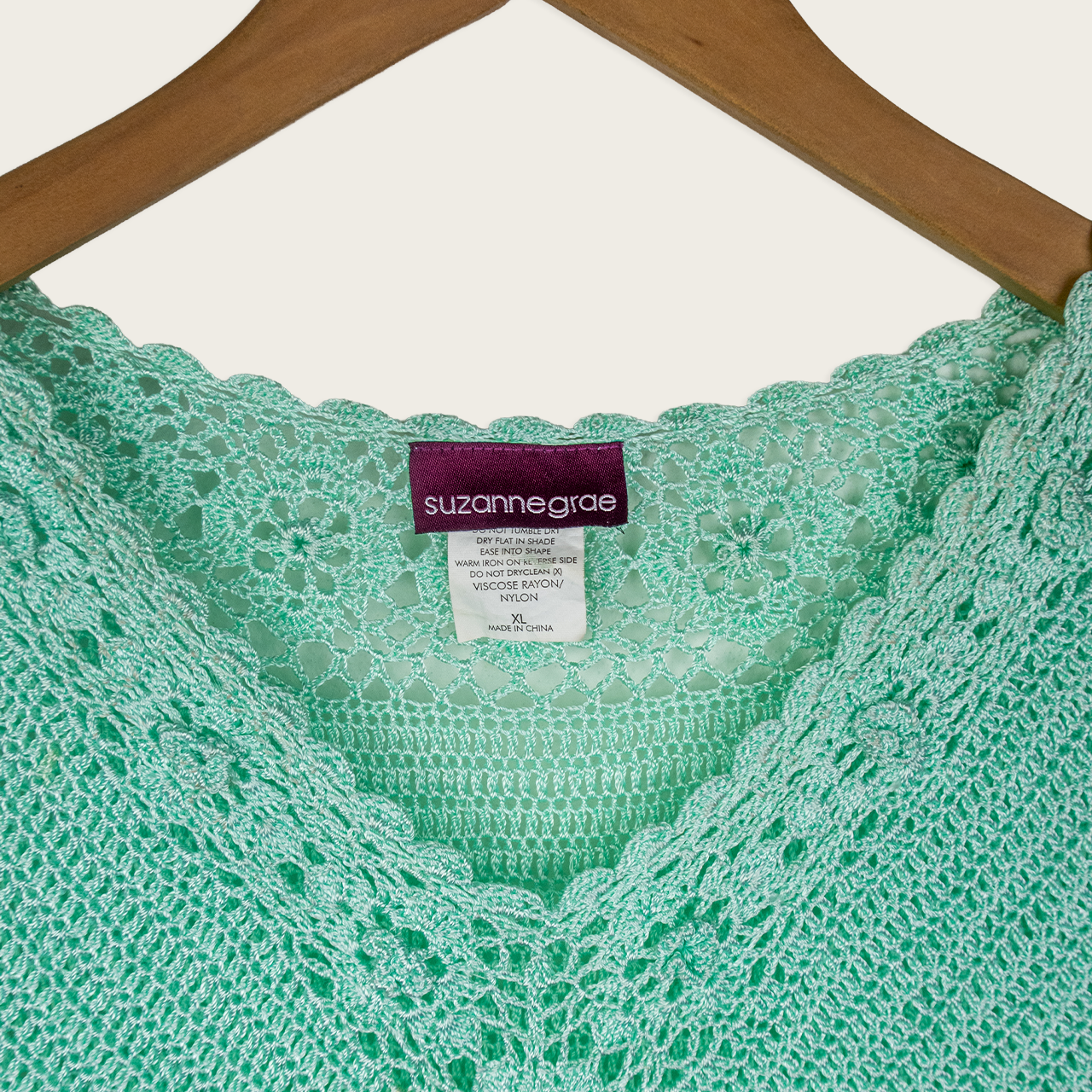 Y2K Suzanne Grae Crochet Knit Top - Mint Green - Size XL