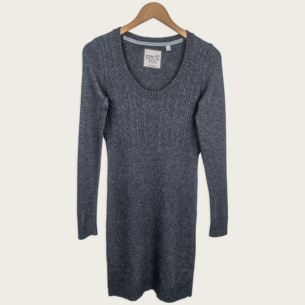 Y2K Esprit Knit Dress - Charcoal Cable Knit - Size S