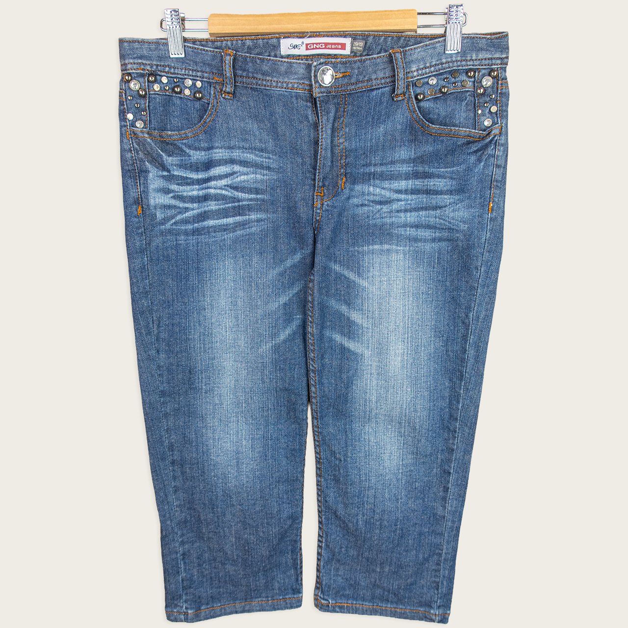 Y2K GNG Jeans Studded Capri Denim Jeans - Blue - Size 12