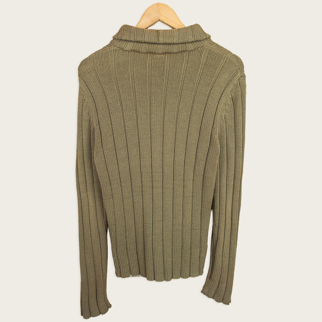 Y2K Esprit Rib Knit Button Cardigan - Khaki - Size L