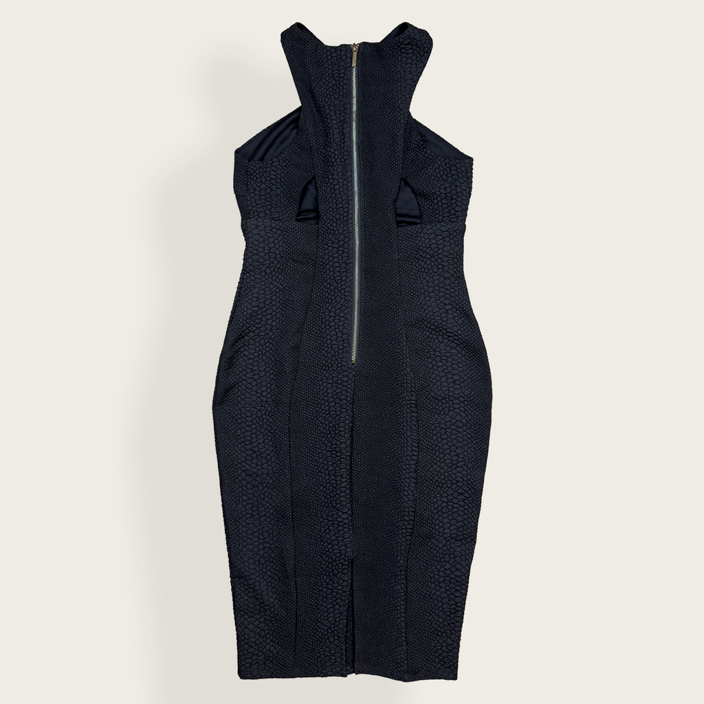 Kardashian Kollection Midi Dress - Black Textured Bodycon - Size 8