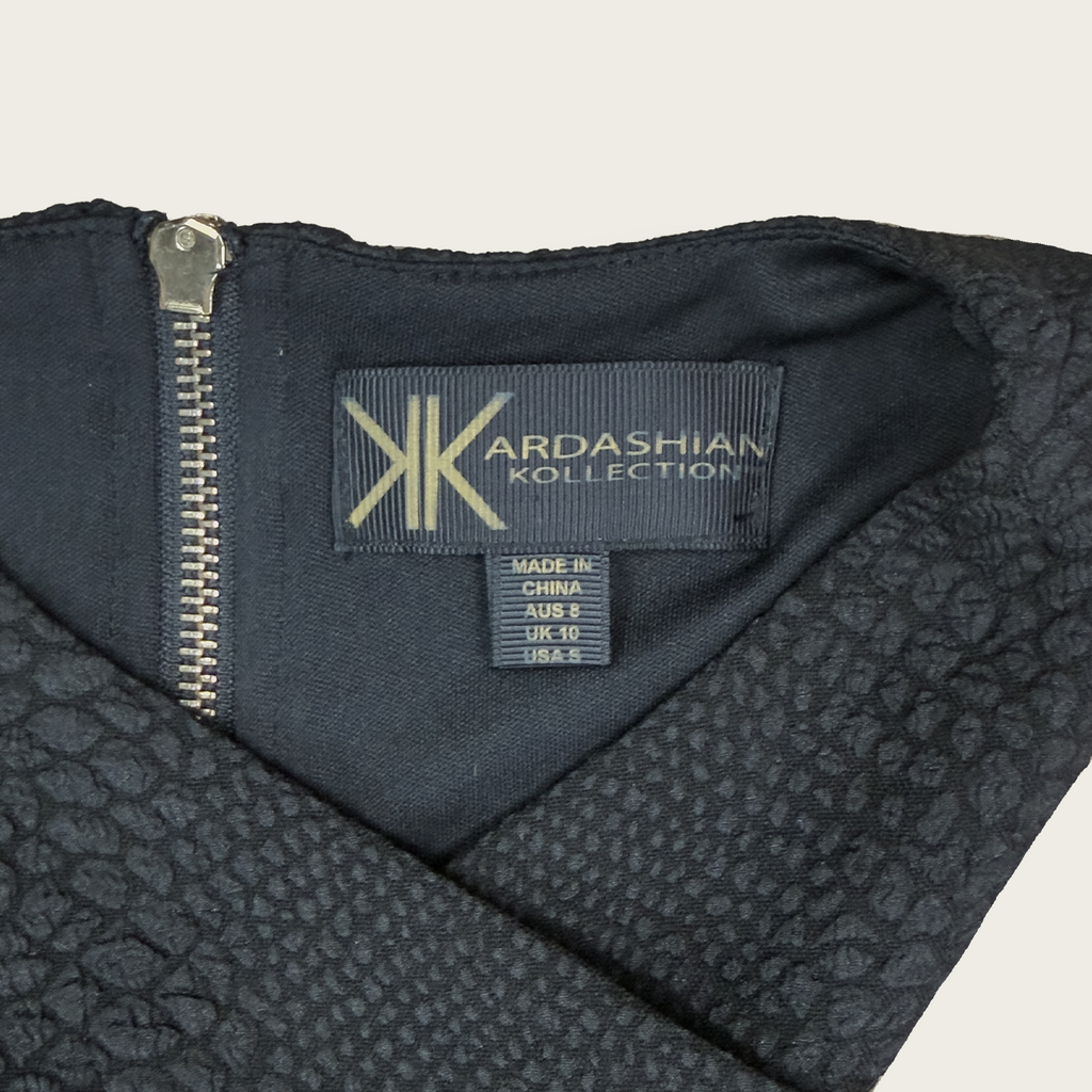 Kardashian Kollection Midi Dress - Black Textured Bodycon - Size 8