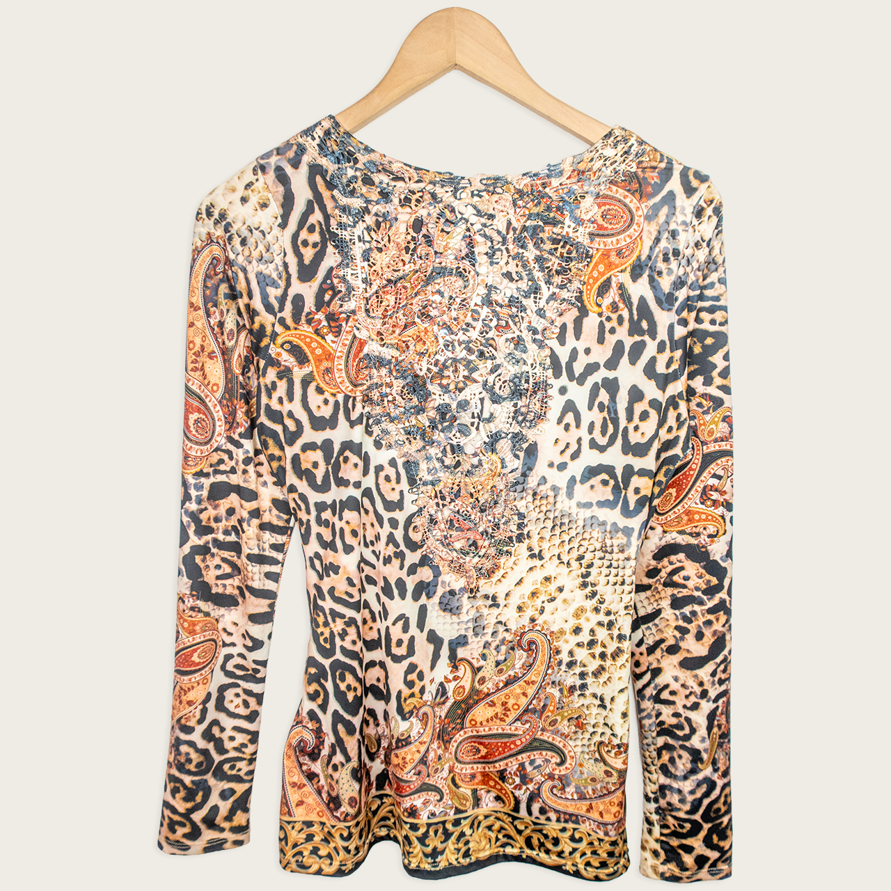 Y2K Natalia Sabe Leopard Paisley Wrap Top - Animal Print - Size M