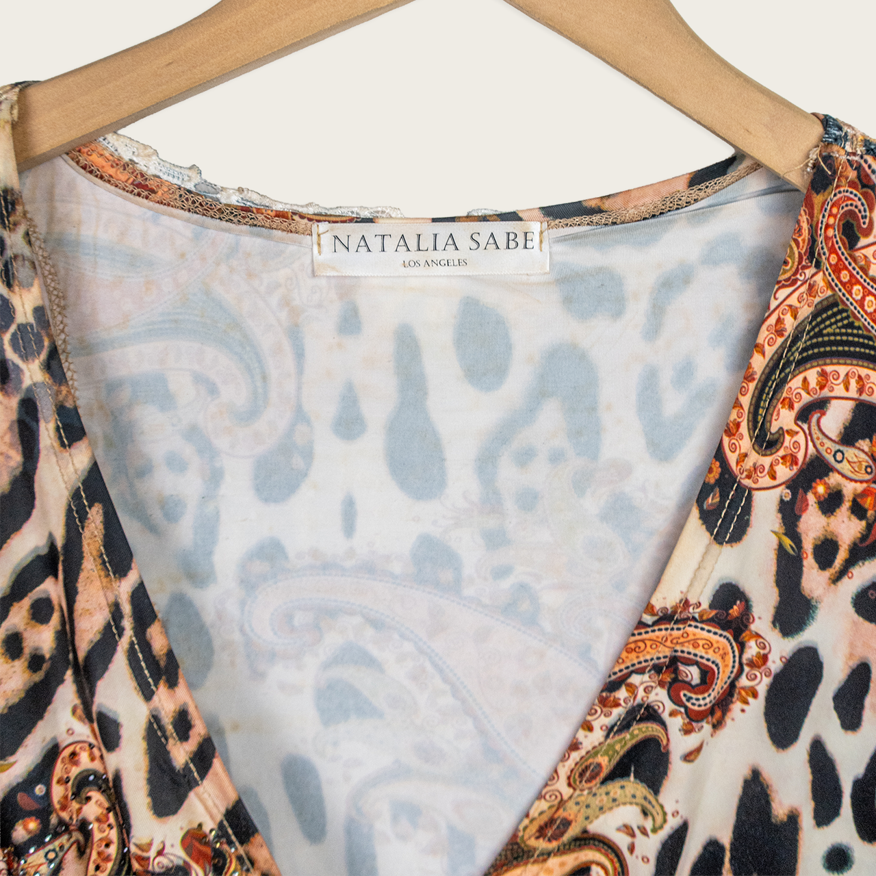 Y2K Natalia Sabe Leopard Paisley Wrap Top - Animal Print - Size M