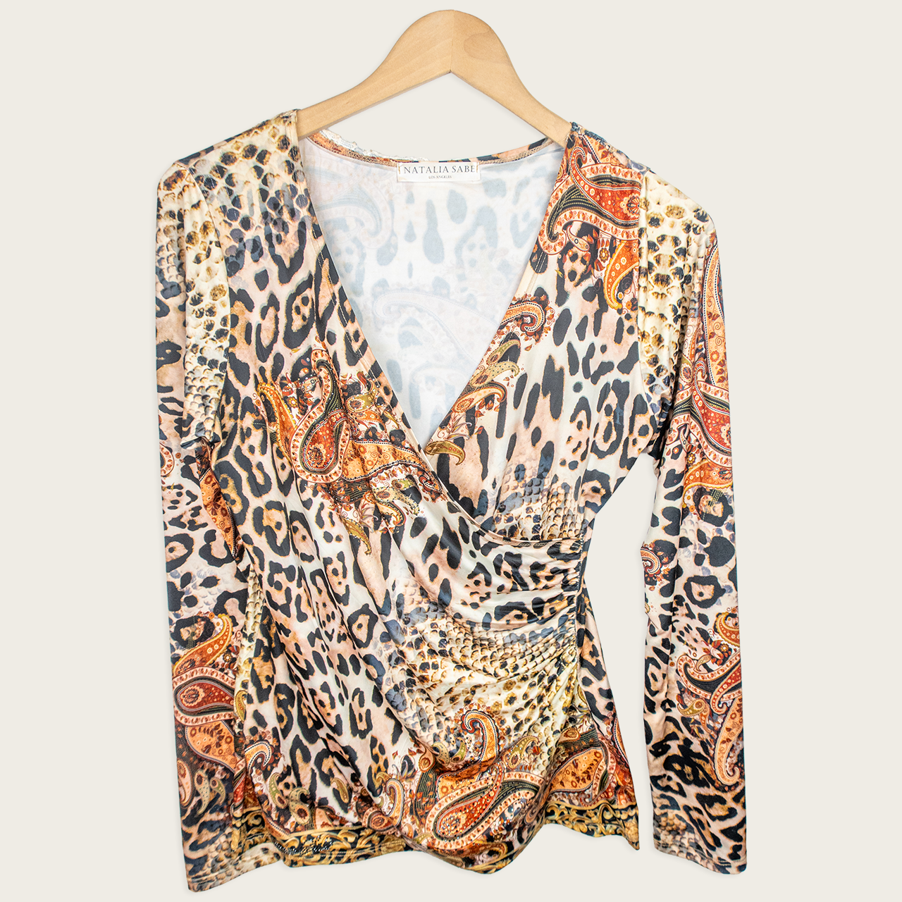 Y2K Natalia Sabe Leopard Paisley Wrap Top - Animal Print - Size M