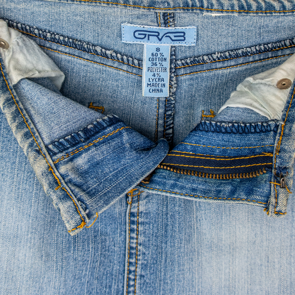 Y2K Grab Denim Skirt - Paisley Ruffle Hem - Size 8