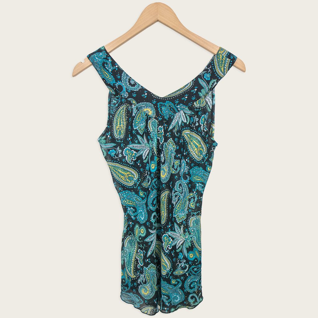 Y2K Lushous Paisley Longline Top - Size S