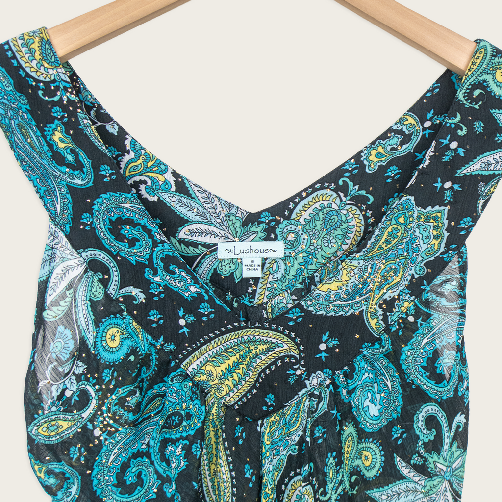 Y2K Lushous Paisley Longline Top - Size S