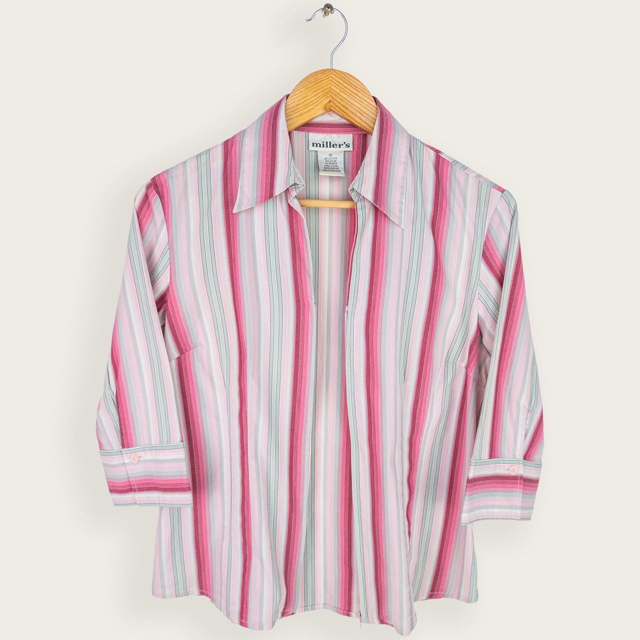 Y2K Miller’s Striped Zip Blouse - Pastel Pink - Size 10