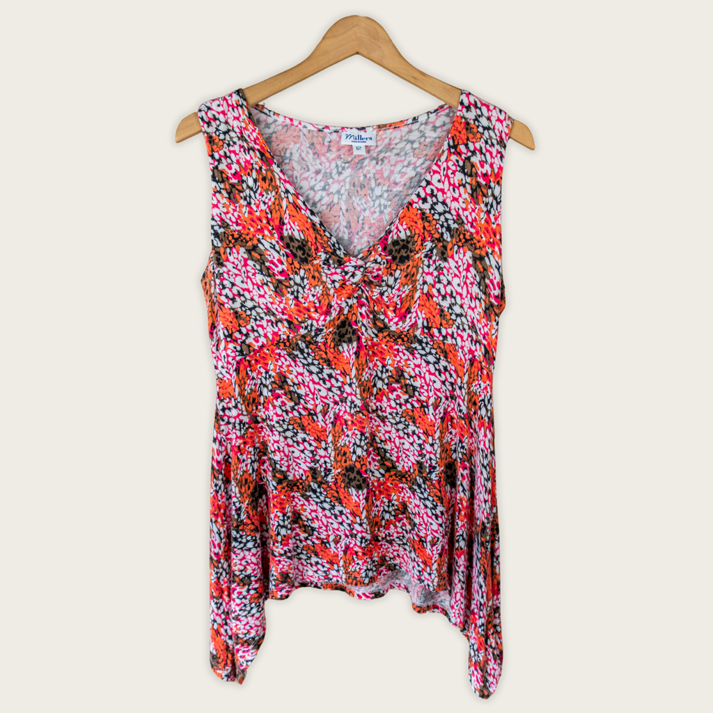 Y2K Millers Handkerchief Hem Top - Abstract Floral Print - Size 12