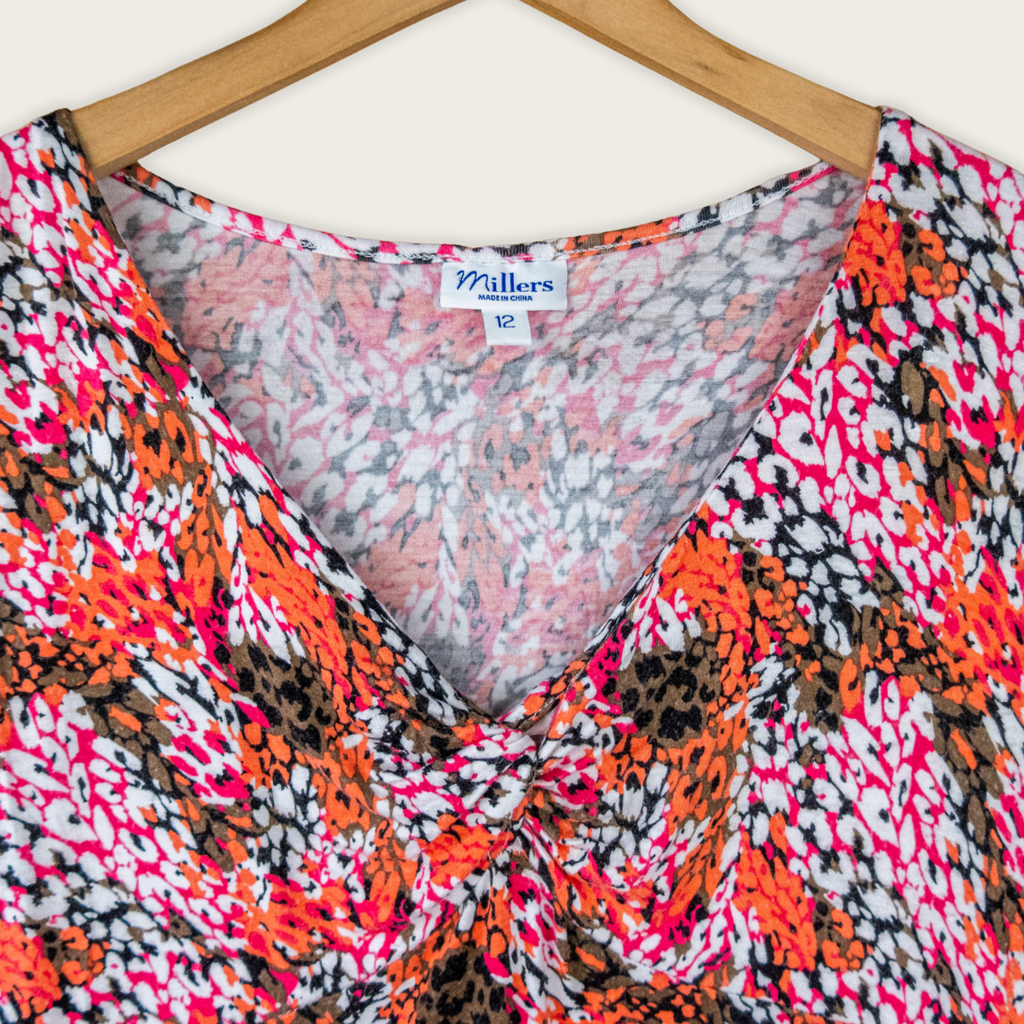 Y2K Millers Handkerchief Hem Top - Abstract Floral Print - Size 12