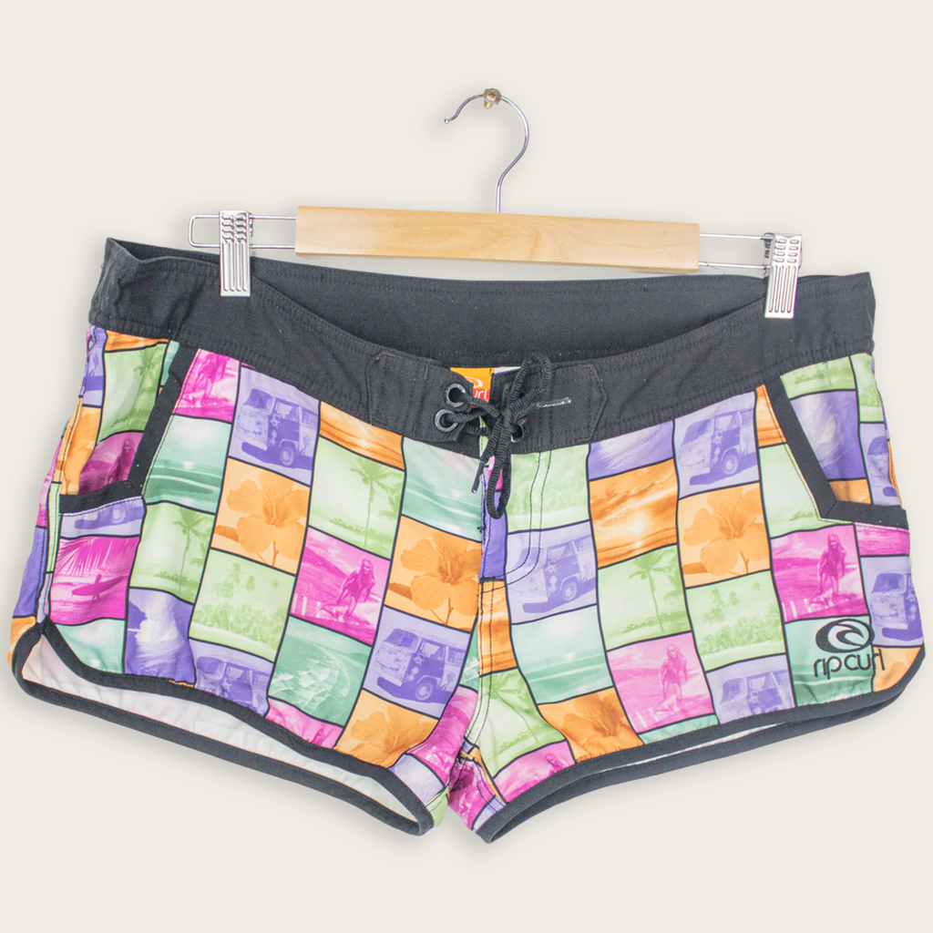 Y2K Rip Curl Board Shorts - Multicolour Surf Print - Size 10