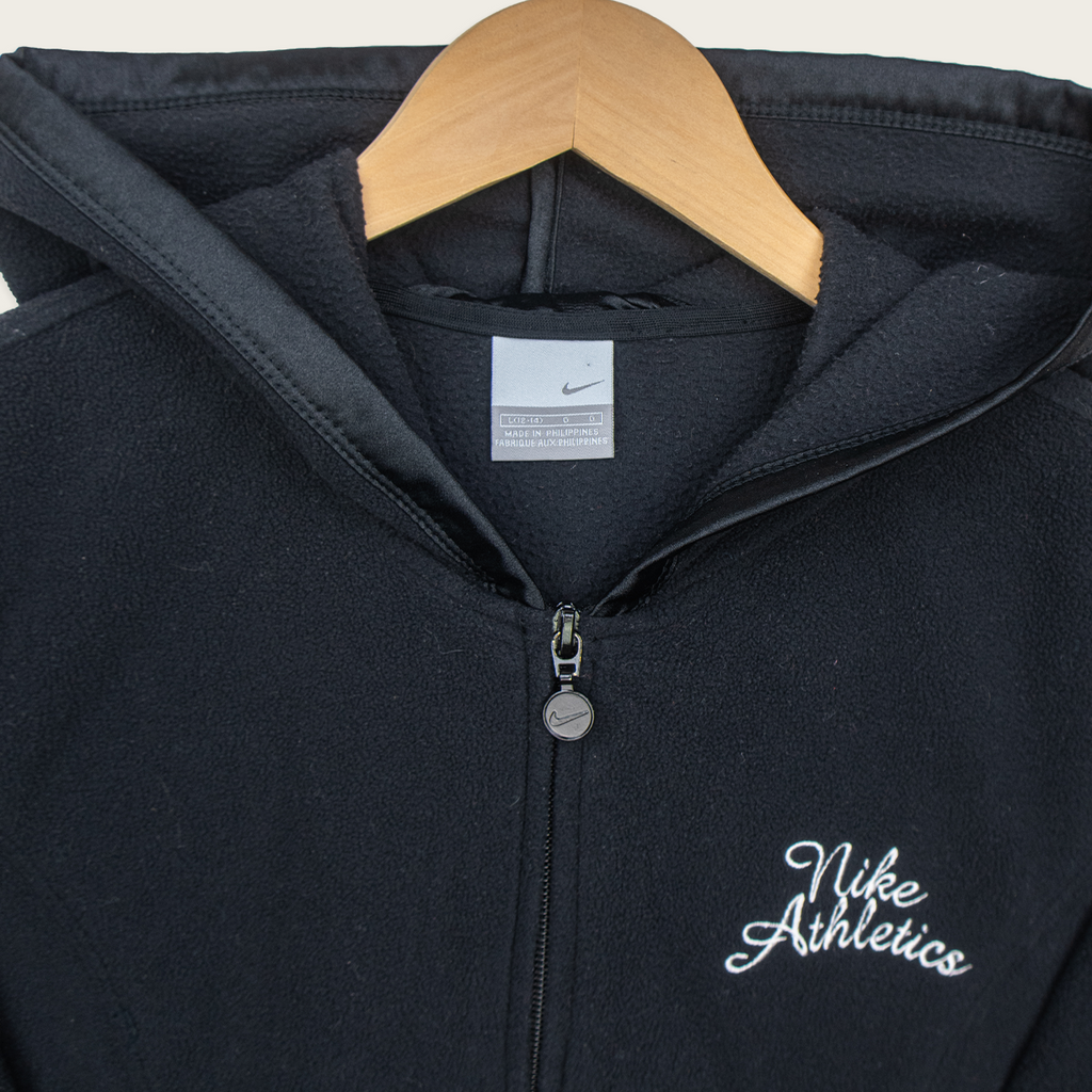 00s Nike Athletics Fitted Fleece Zip Hoodie Black - Size S/M