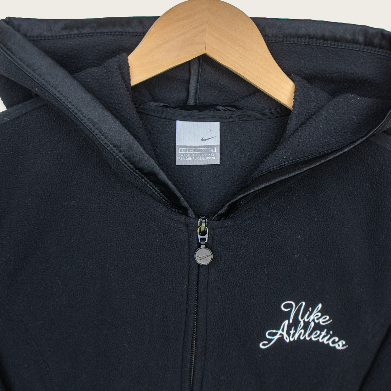 00s Nike Athletics Fitted Fleece Zip Hoodie Black - Size S/M