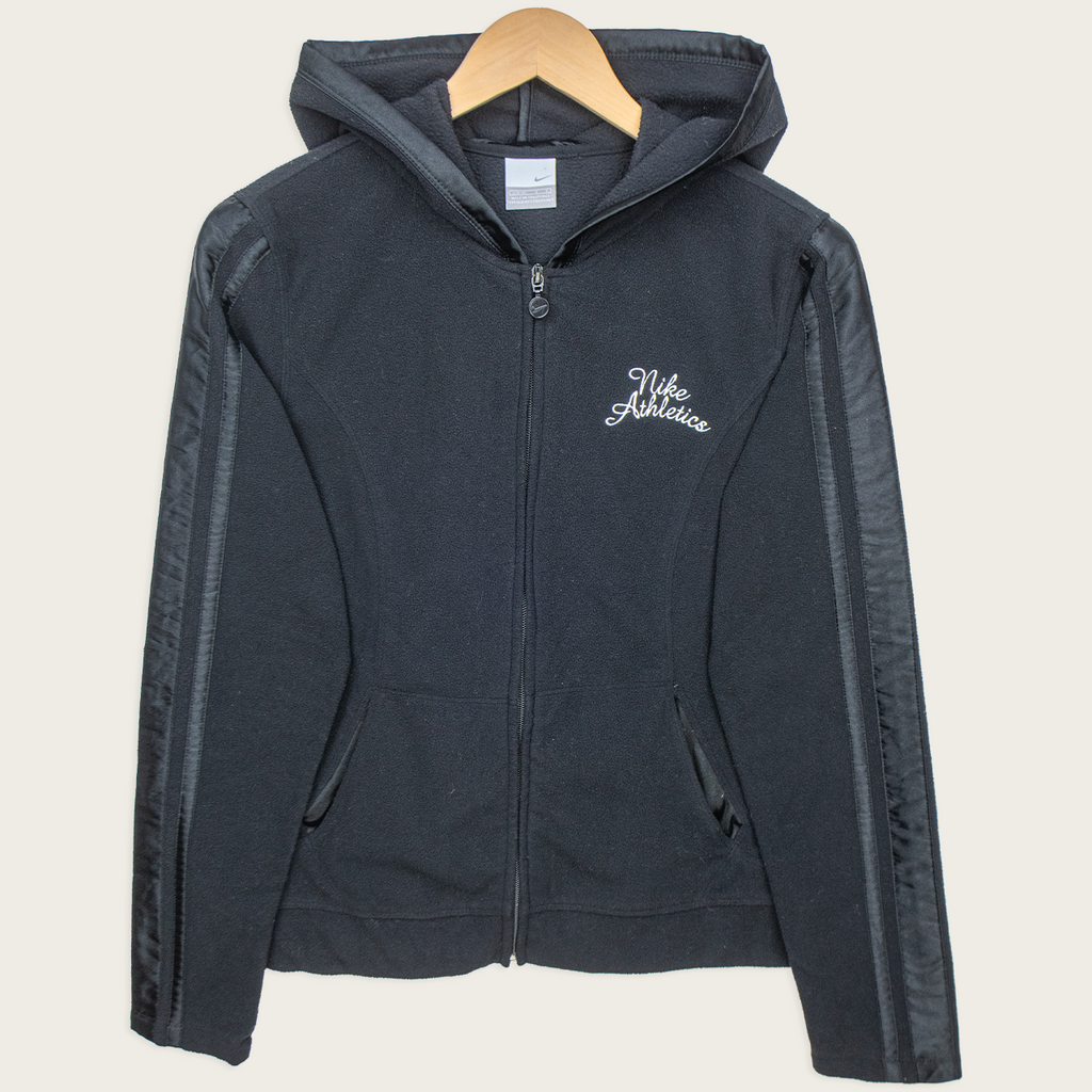 00s Nike Athletics Fitted Fleece Zip Hoodie Black - Size S/M