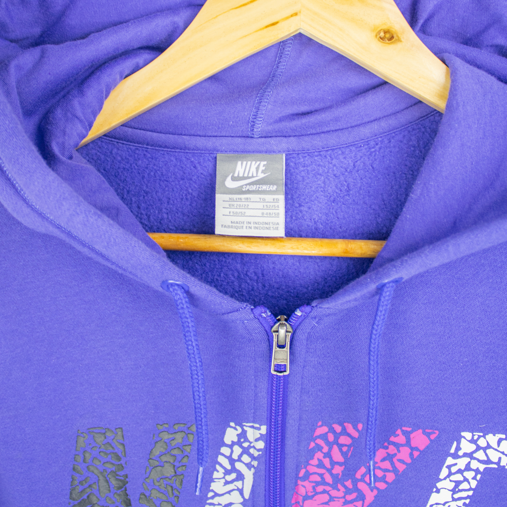 Y2K Nike Hooded Jacket - Purple Spell Out - Size XL