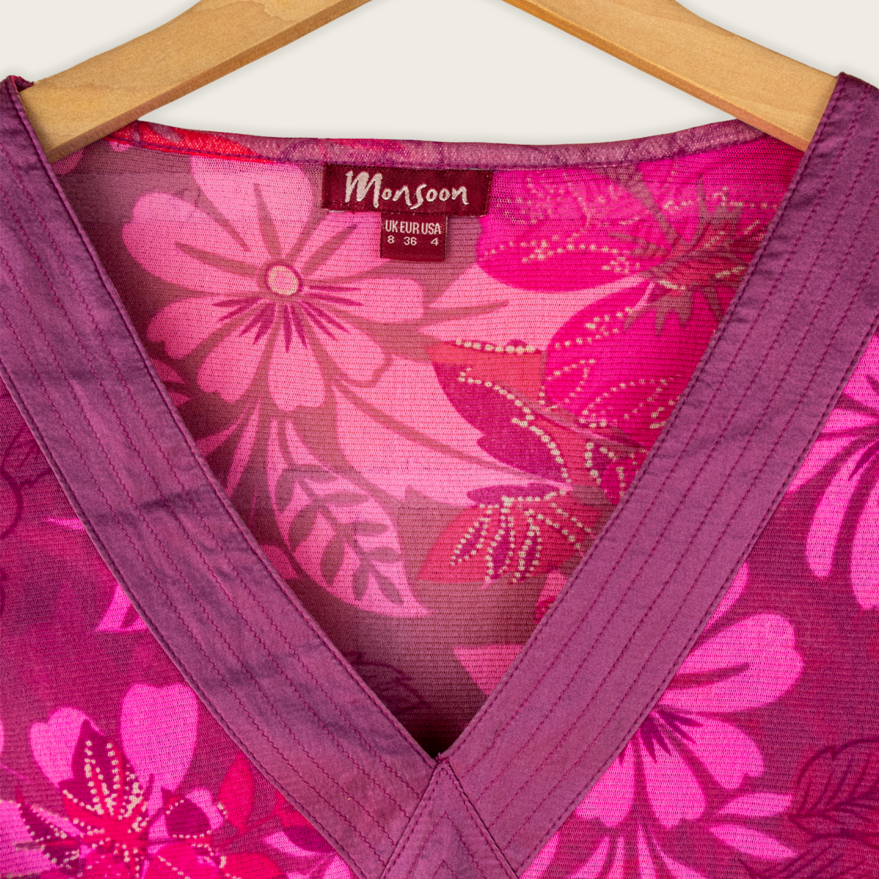 Y2K Monsoon Mesh Top - Pink Floral Print - Size 8