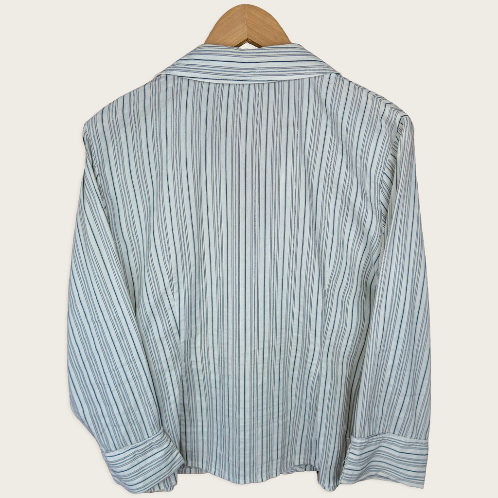 Y2K Pimkie Pinstripe Hook Front Blouse - White Blue Stripe - Size M