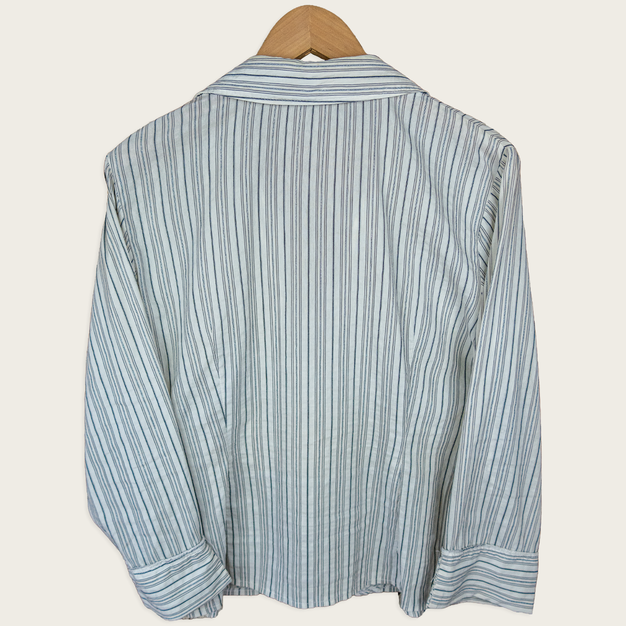 Y2K Pimkie Pinstripe Hook Front Blouse - White Blue Stripe - Size M